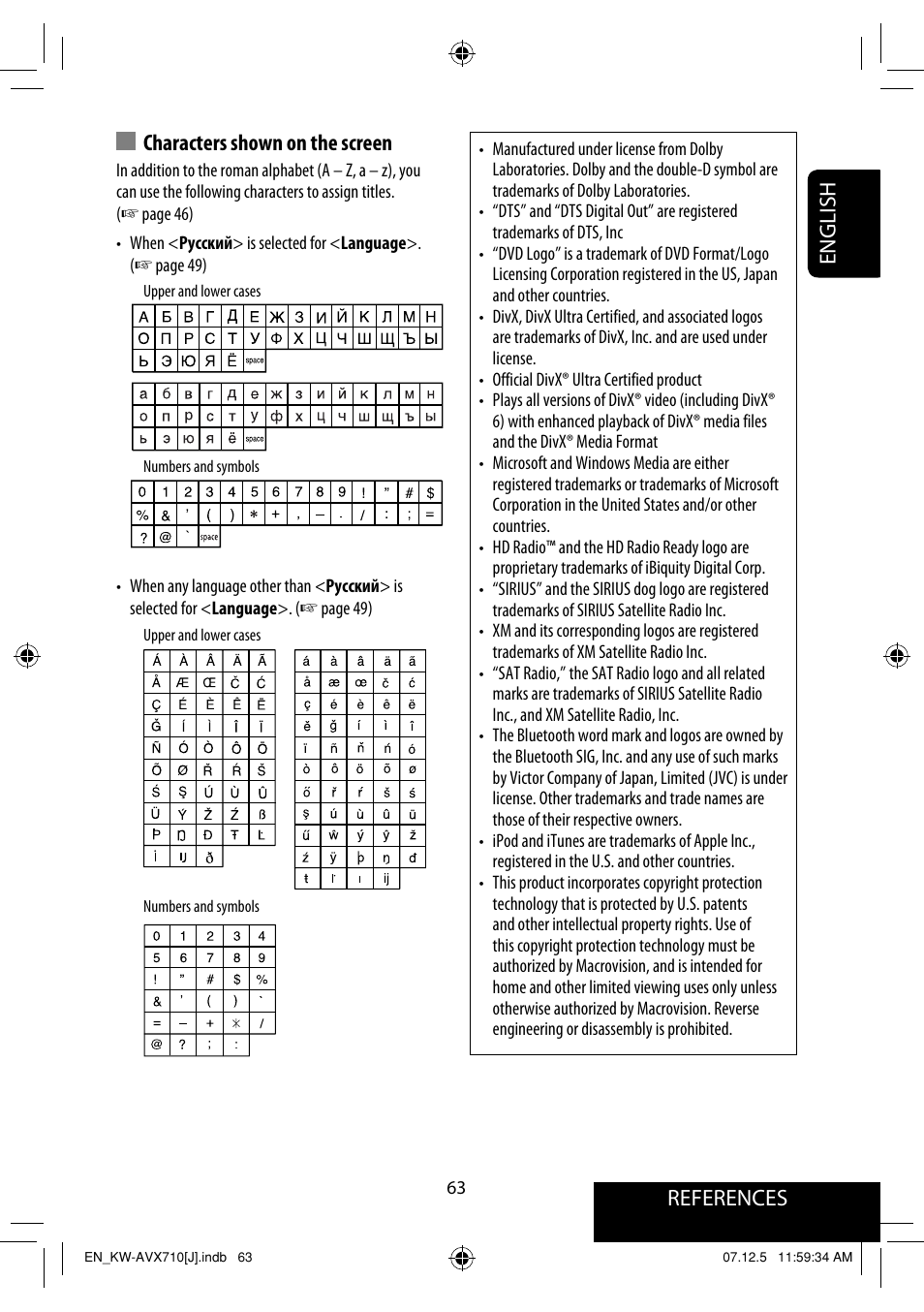 References english characters shown on the screen | JVC LVT1778-001A User Manual | Page 63 / 666