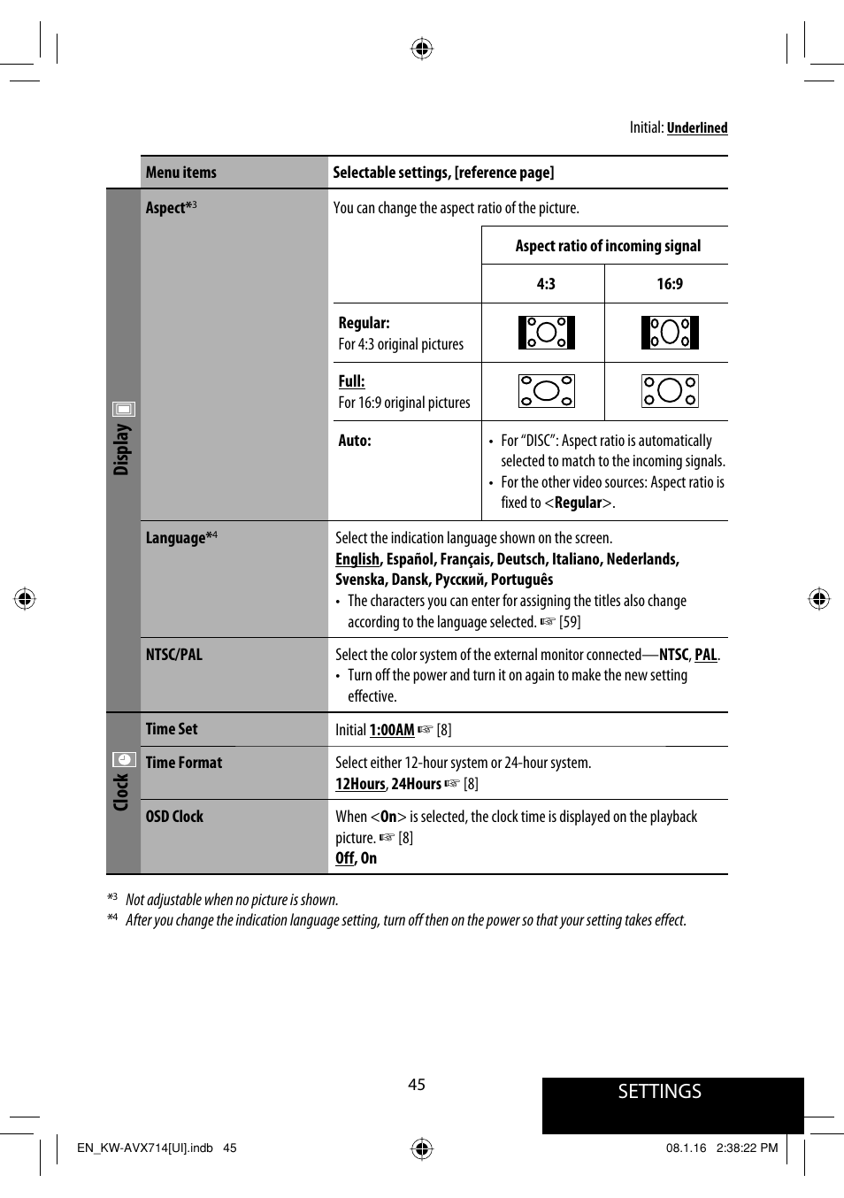 Settings, Display, Clock | JVC LVT1778-001A User Manual | Page 643 / 666