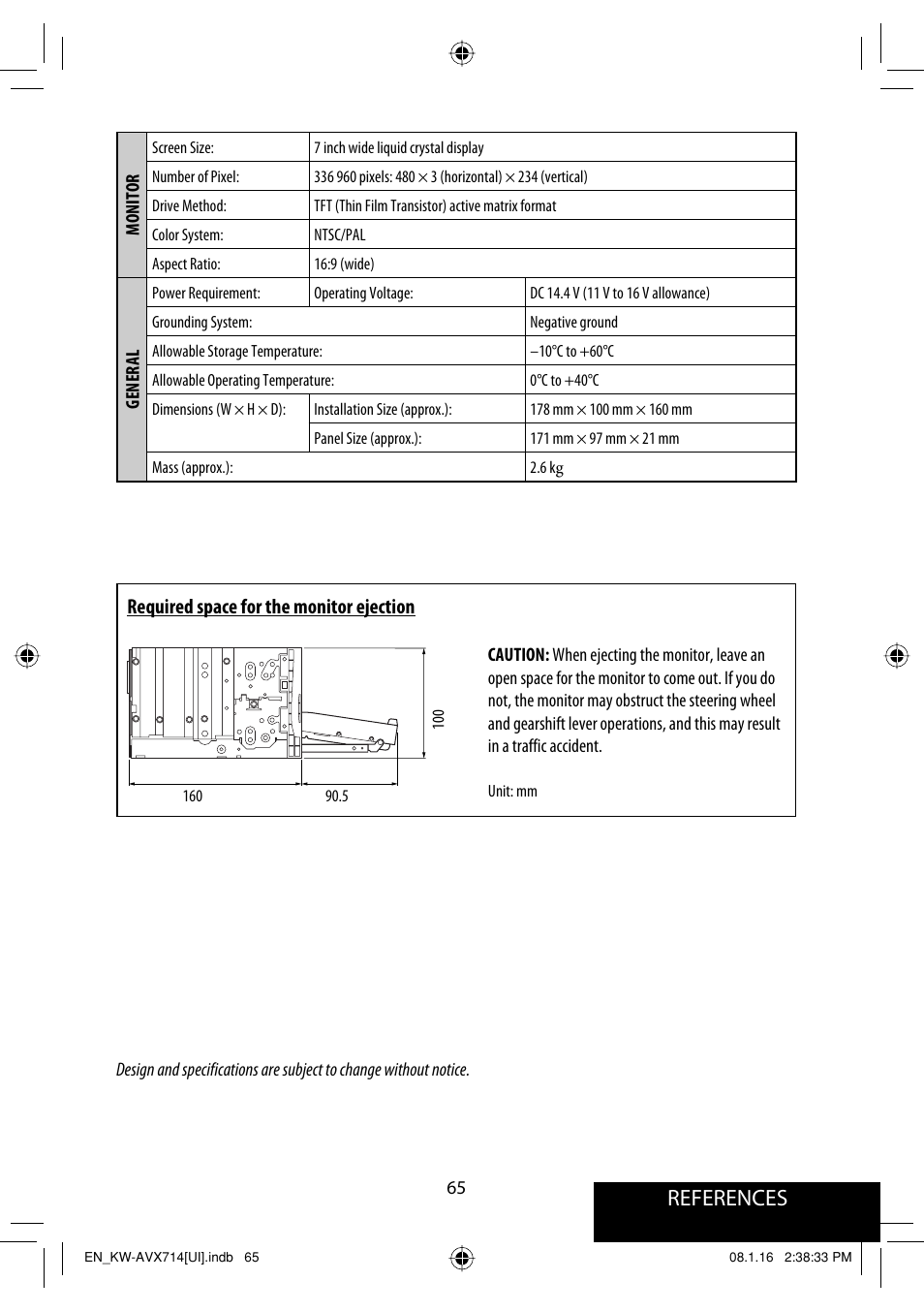 References, Required space for the monitor ejection | JVC LVT1778-001A User Manual | Page 663 / 666