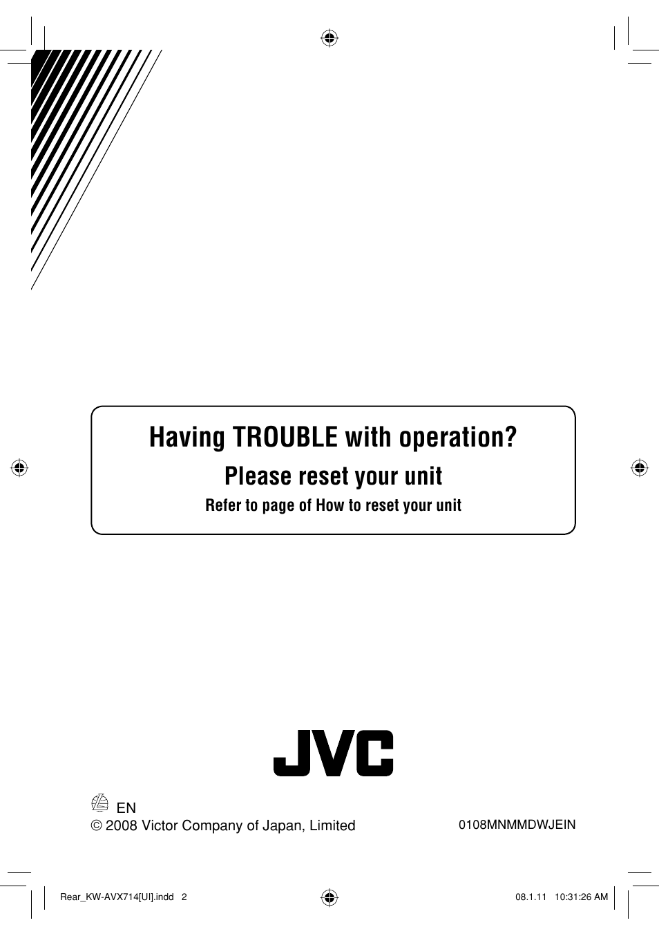 Having trouble with operation, Please reset your unit | JVC LVT1778-001A User Manual | Page 664 / 666