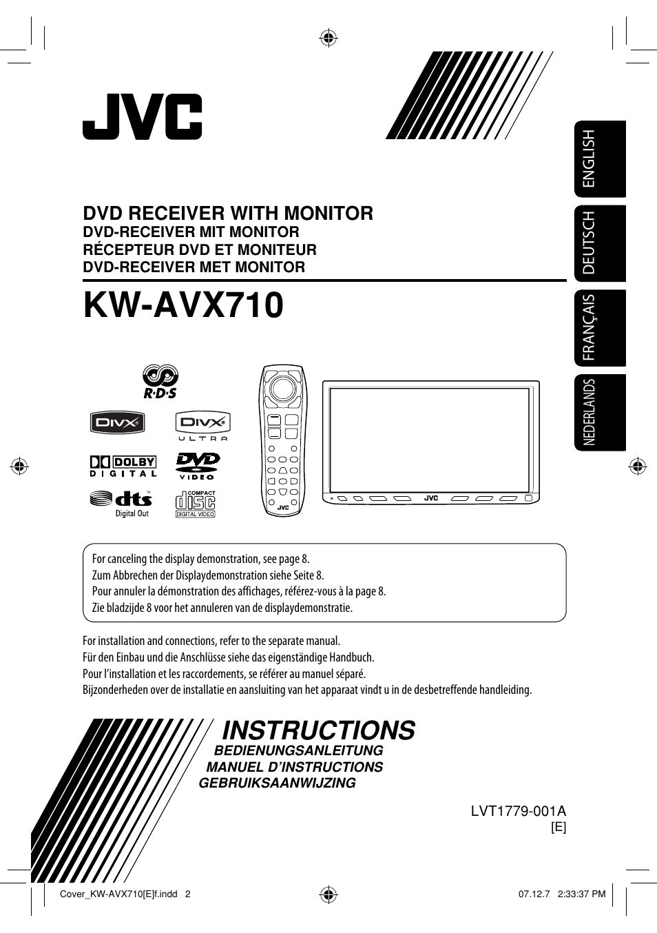 Kw-avx710e, Instructions, Kw-avx710 | Dvd receiver with monitor | JVC LVT1778-001A User Manual | Page 77 / 666