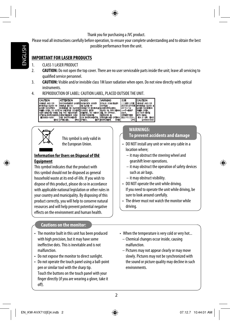 Important for laser products, English | JVC LVT1778-001A User Manual | Page 78 / 666