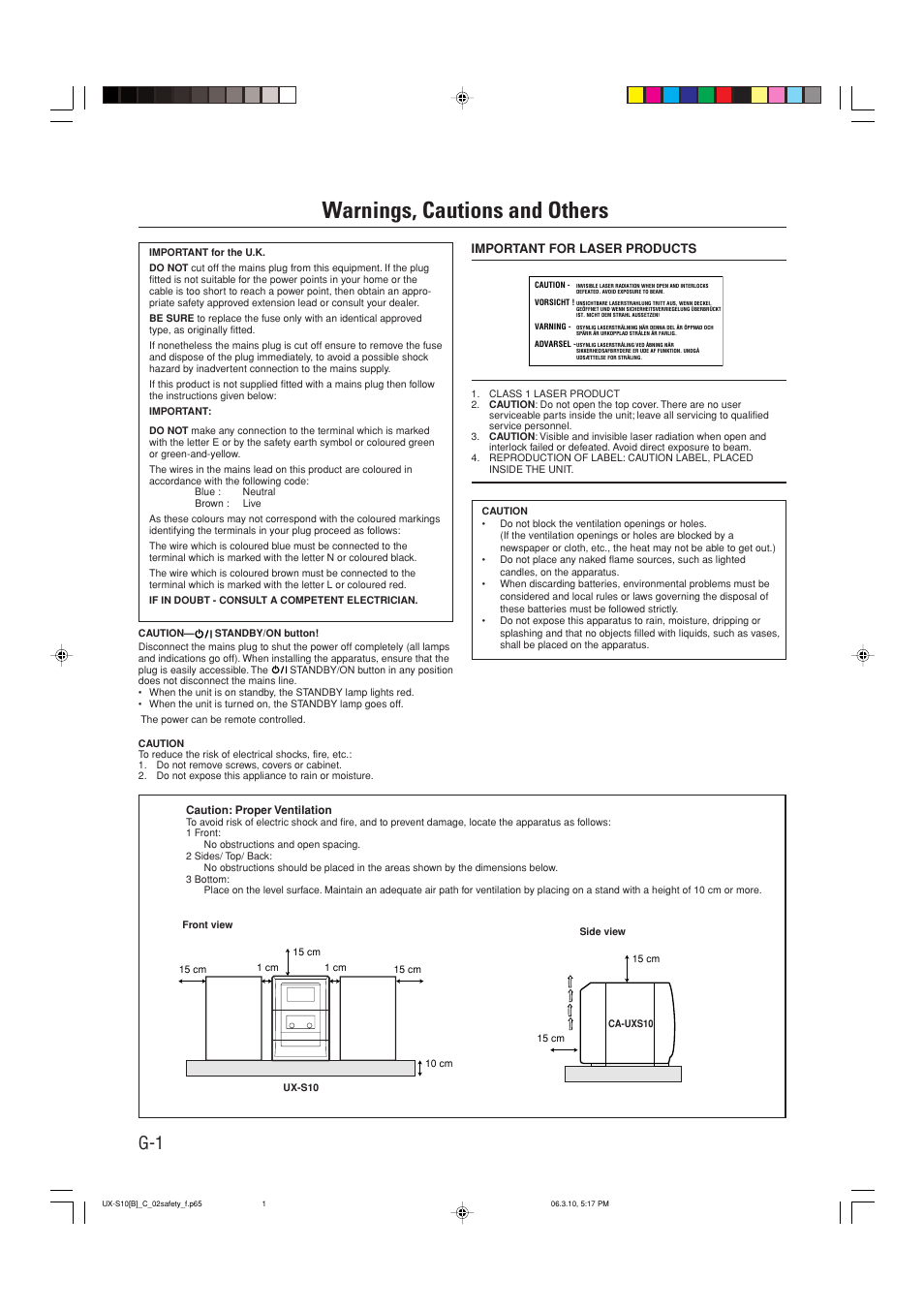 Warnings, cautions and others | JVC Micro Component System UX-S10 User Manual | Page 2 / 28