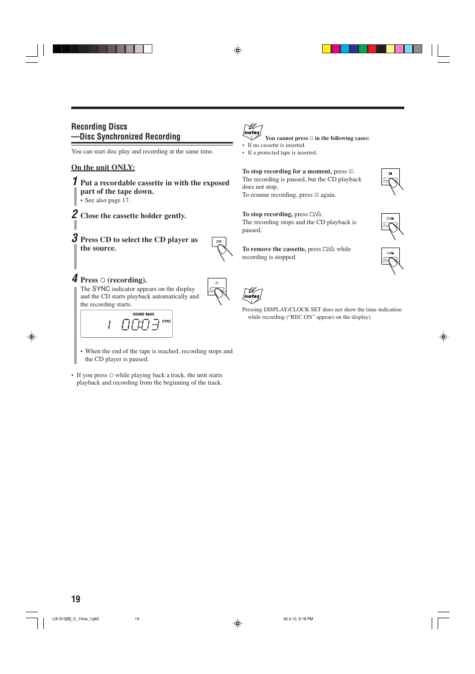 Recording discs —disc synchronized recording | JVC Micro Component System UX-S10 User Manual | Page 22 / 28