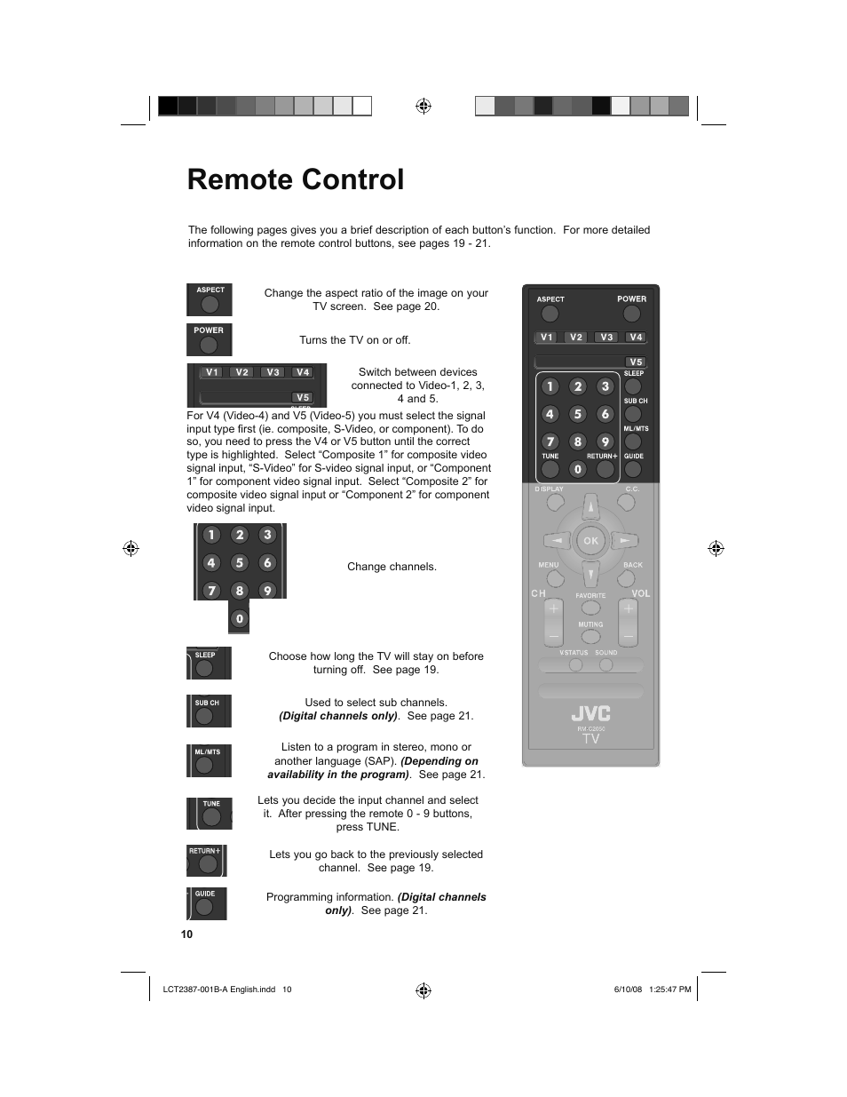Remote control | JVC 0608TSH-II-IM User Manual | Page 10 / 52