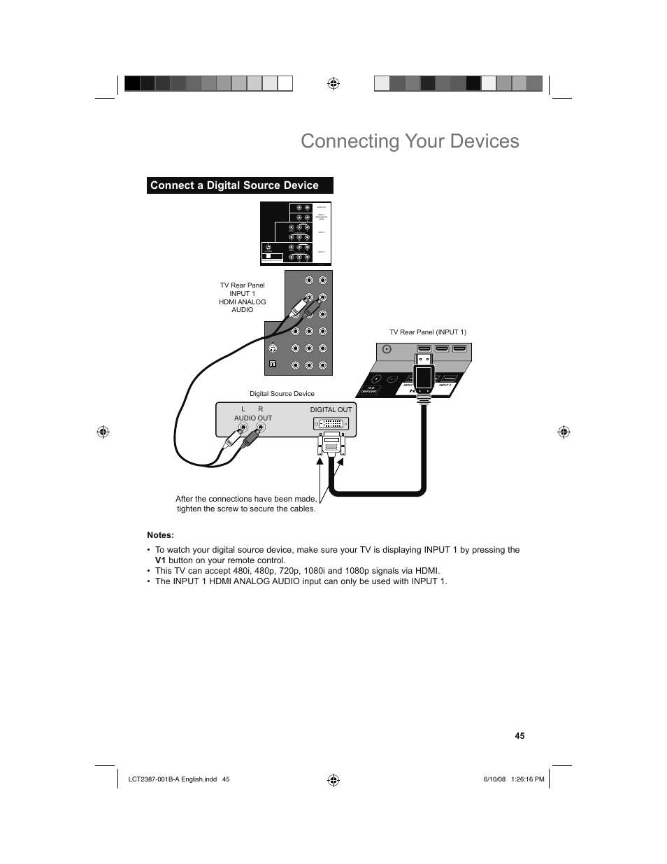 Connect a digital source device, Connecting your devices | JVC 0608TSH-II-IM User Manual | Page 45 / 52
