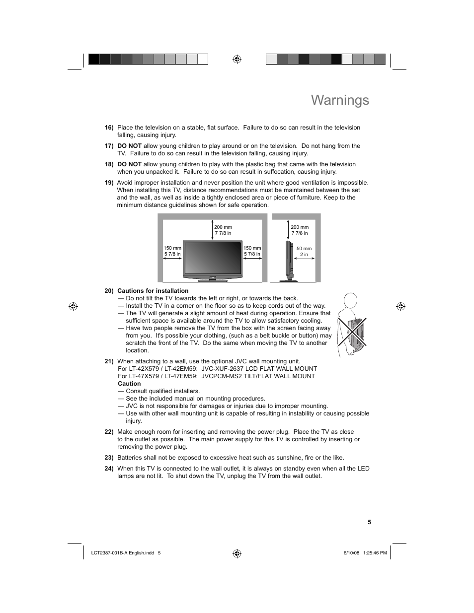 Warnings | JVC 0608TSH-II-IM User Manual | Page 5 / 52