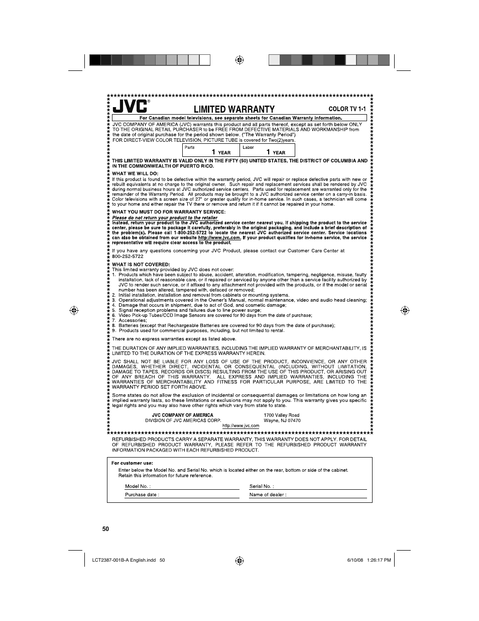 JVC 0608TSH-II-IM User Manual | Page 50 / 52