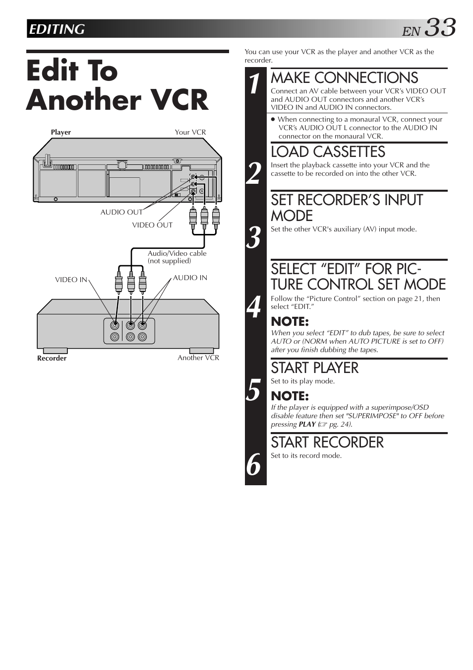 Edit to another vcr | JVC HR-A51U User Manual | Page 33 / 48