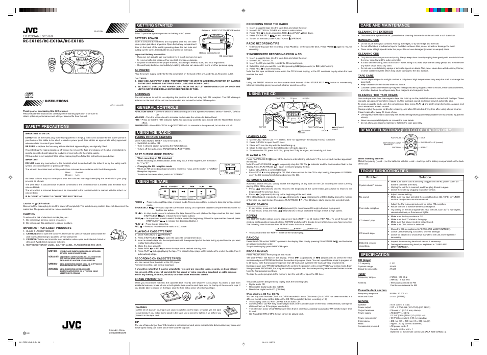 JVC RC-EX10A User Manual | 3 pages