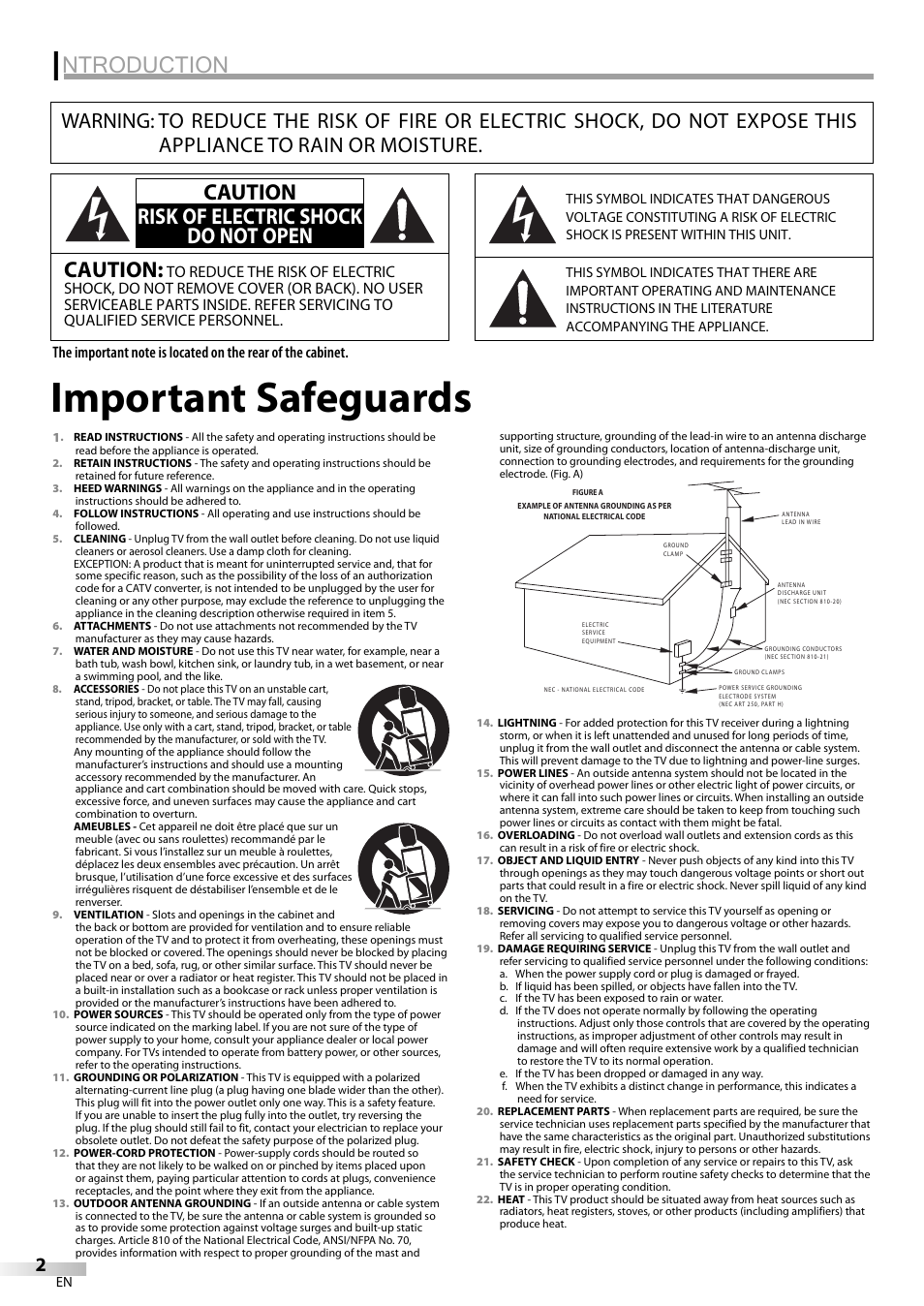 Introduction, Important safeguards, Ntroduction | Caution, Caution risk of electric shock do not open | JVC 1EMN24159 User Manual | Page 2 / 52