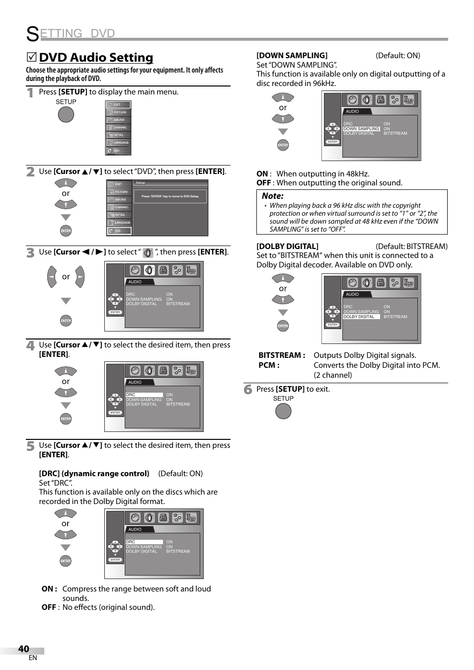 Etting dvd, Dvd audio setting | JVC 1EMN24159 User Manual | Page 40 / 52