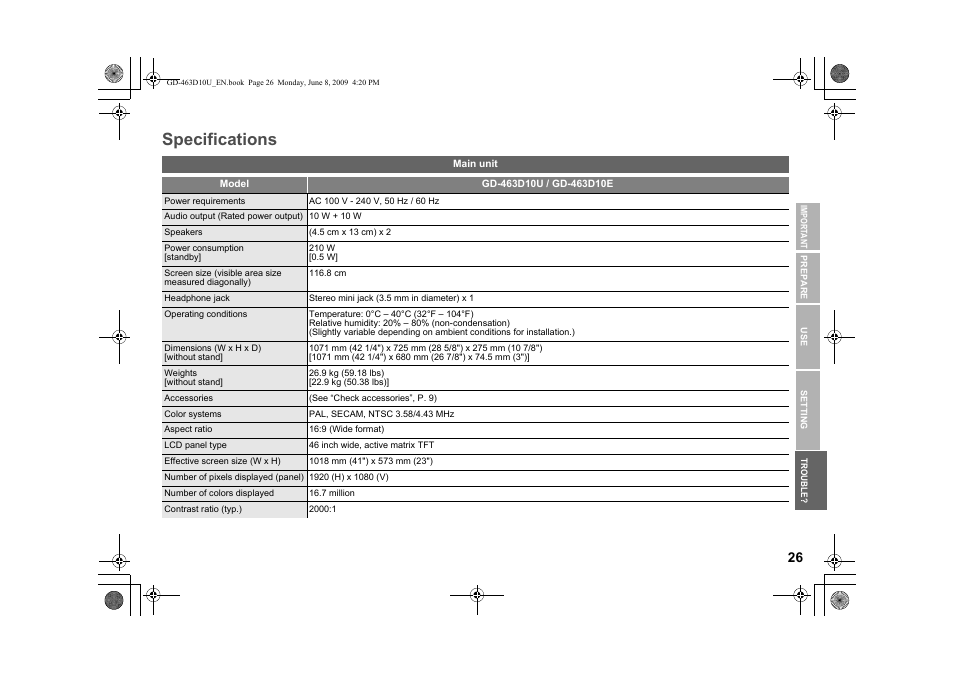 Specifications | JVC 0509SKH-SW-MT User Manual | Page 27 / 32