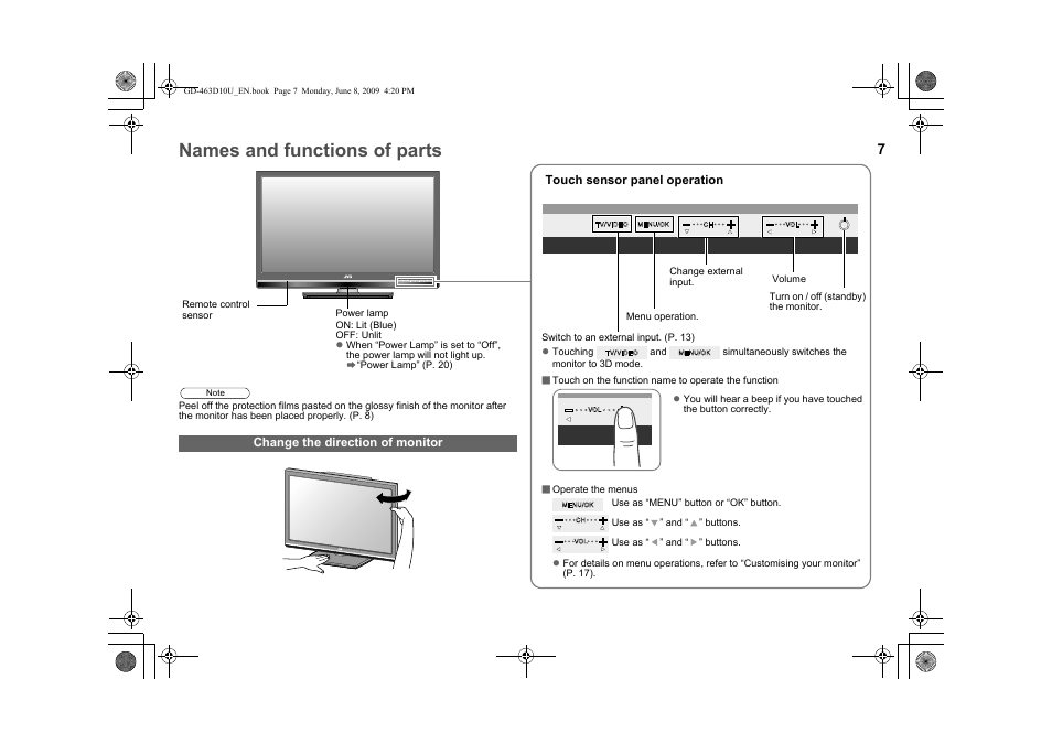 Names and functions of parts | JVC 0509SKH-SW-MT User Manual | Page 8 / 32