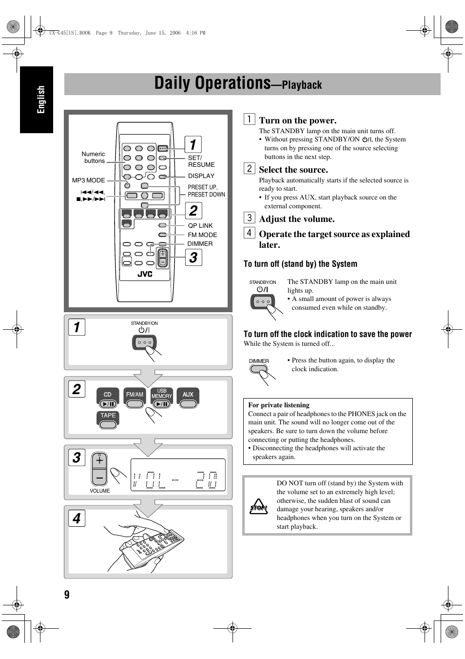Daily operations-playback, Daily operations—playback, Daily operations | Playback | JVC CA-UXG45 User Manual | Page 13 / 70