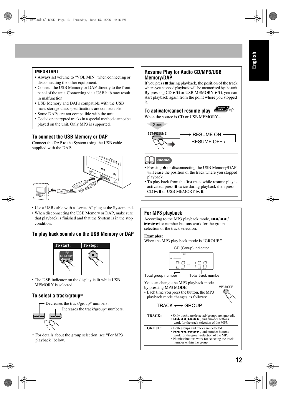 English | JVC CA-UXG45 User Manual | Page 16 / 70