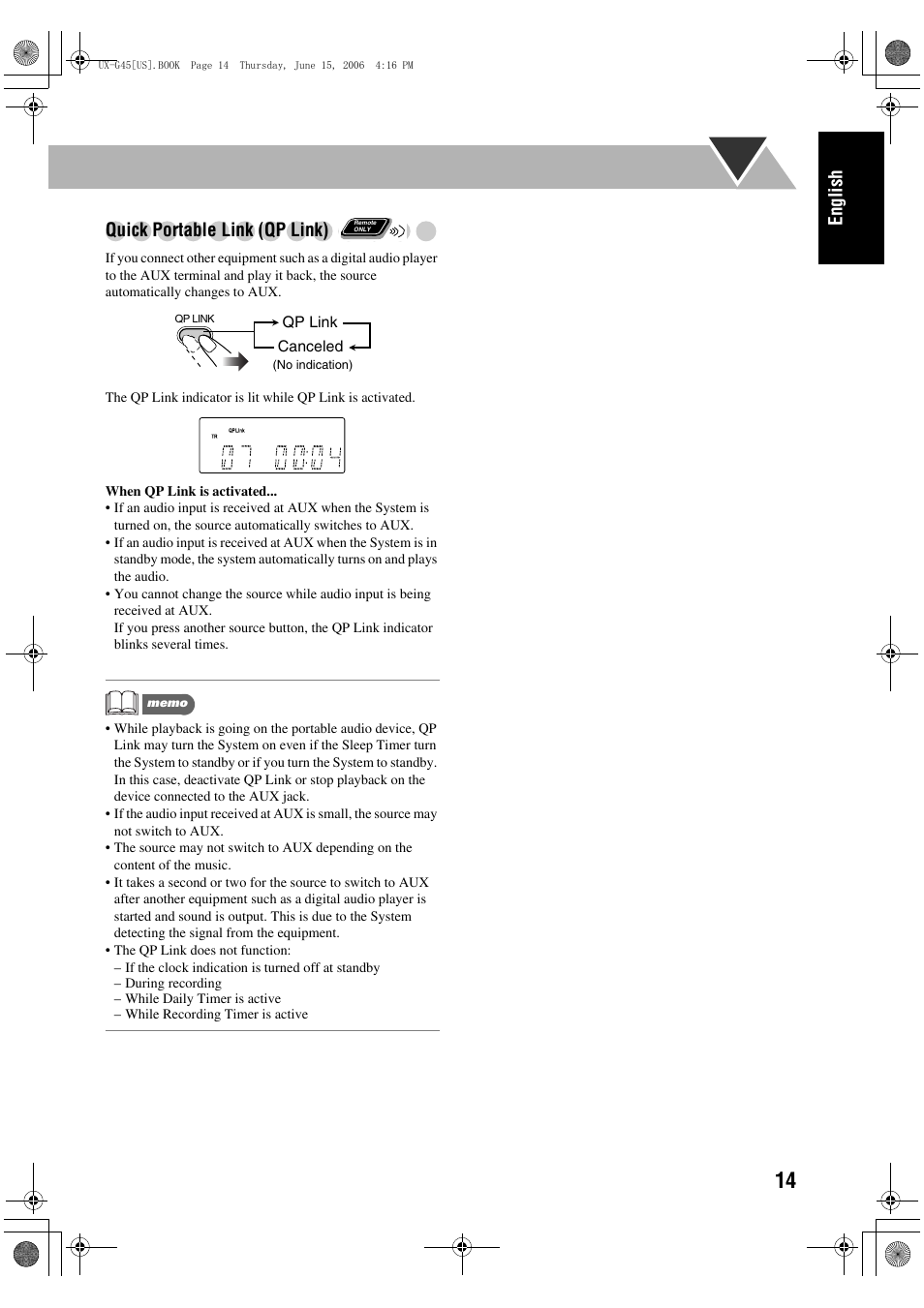 Quick portable link (qp link), English quick portable link (qp link) | JVC CA-UXG45 User Manual | Page 18 / 70