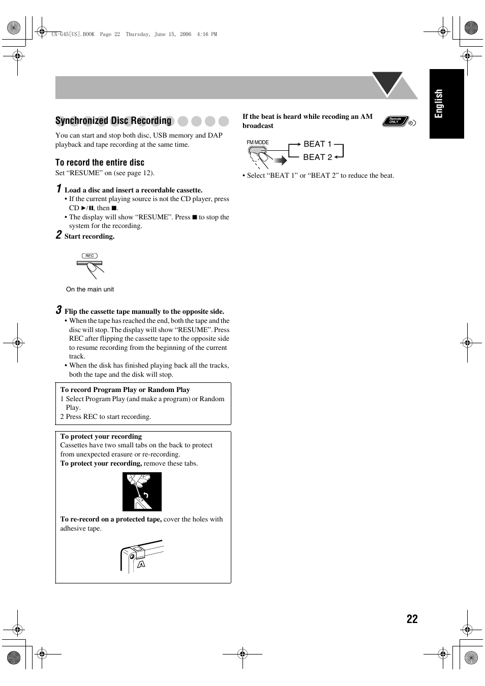 Synchronized disc recording, English synchronized disc recording | JVC CA-UXG45 User Manual | Page 26 / 70