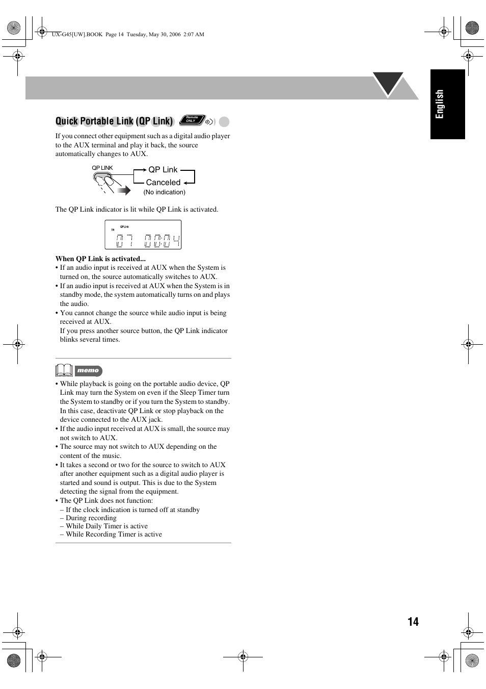 Quick portable link (qp link), English quick portable link (qp link) | JVC CA-UXG45 User Manual | Page 53 / 70