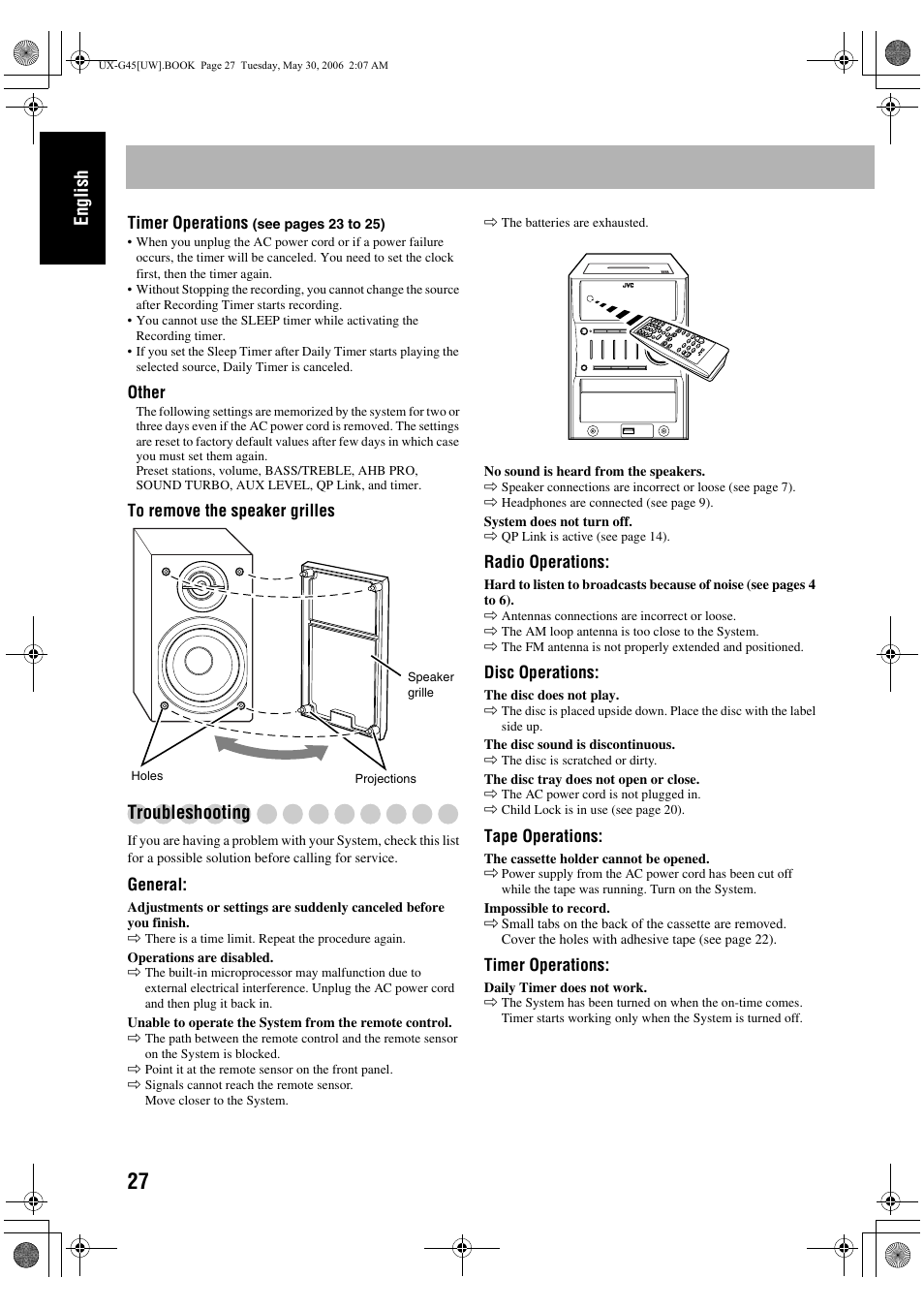 Troubleshooting, English | JVC CA-UXG45 User Manual | Page 66 / 70