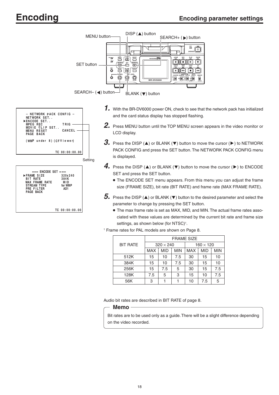 Encoding parameter settings, Encoding | JVC Network Pack SA-DV6000 User Manual | Page 18 / 71