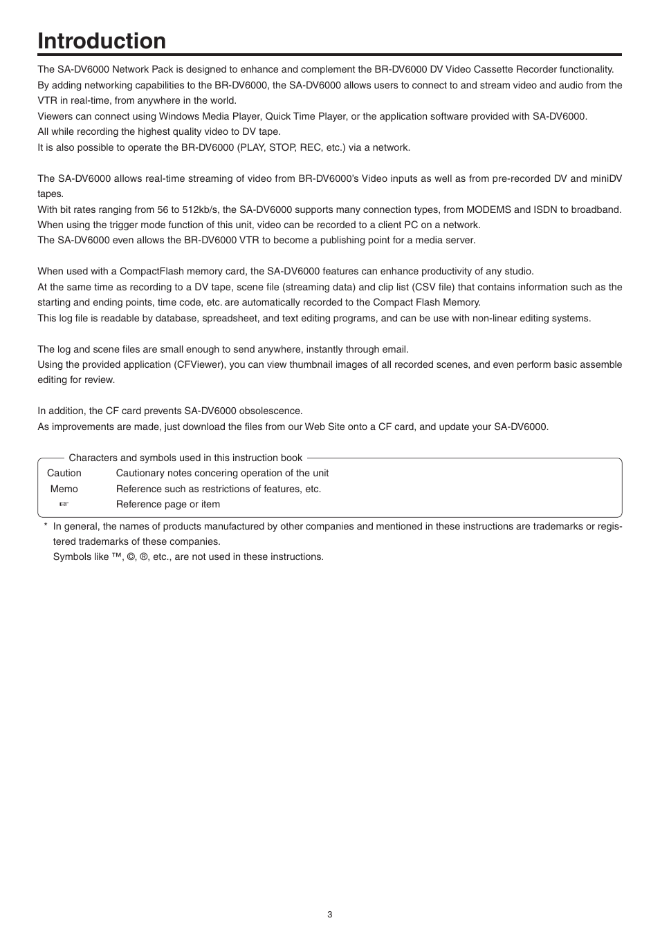 Introduction | JVC Network Pack SA-DV6000 User Manual | Page 3 / 71