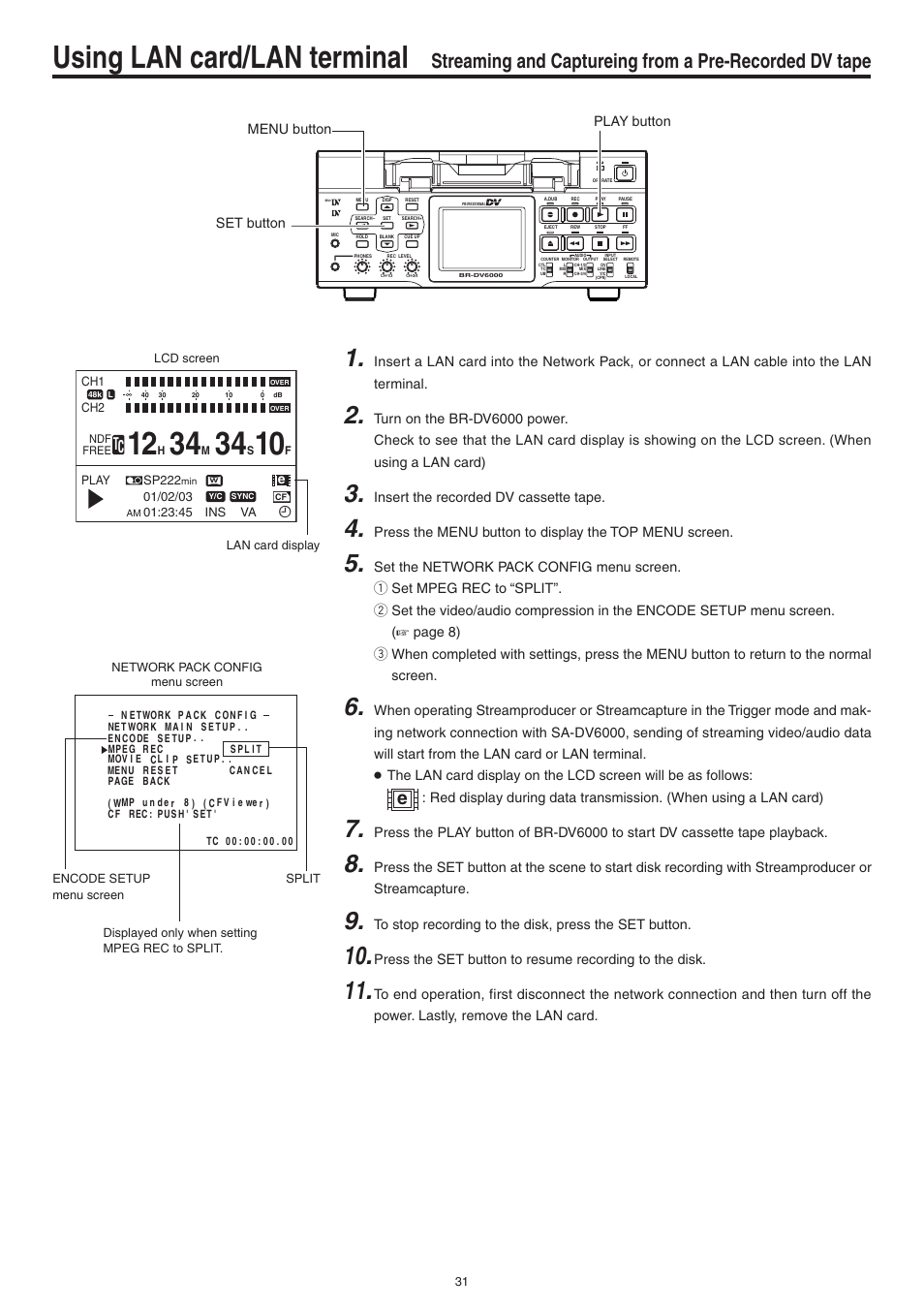 Using lan card/lan terminal | JVC Network Pack SA-DV6000 User Manual | Page 31 / 71
