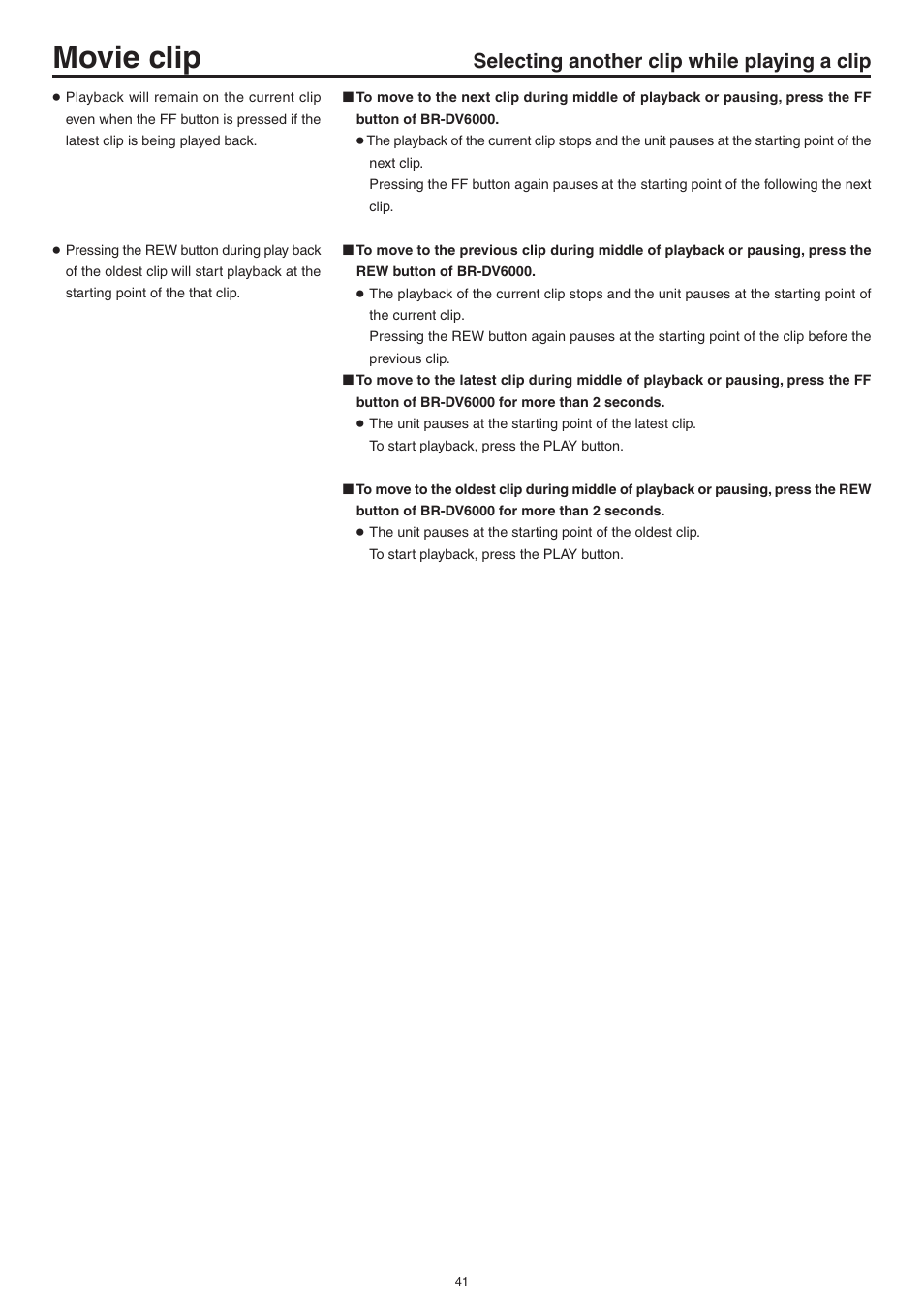 Selecting another clip while playing a clip, Movie clip | JVC Network Pack SA-DV6000 User Manual | Page 41 / 71