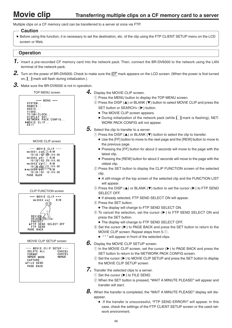 Movie clip, Caution, Operation | JVC Network Pack SA-DV6000 User Manual | Page 46 / 71