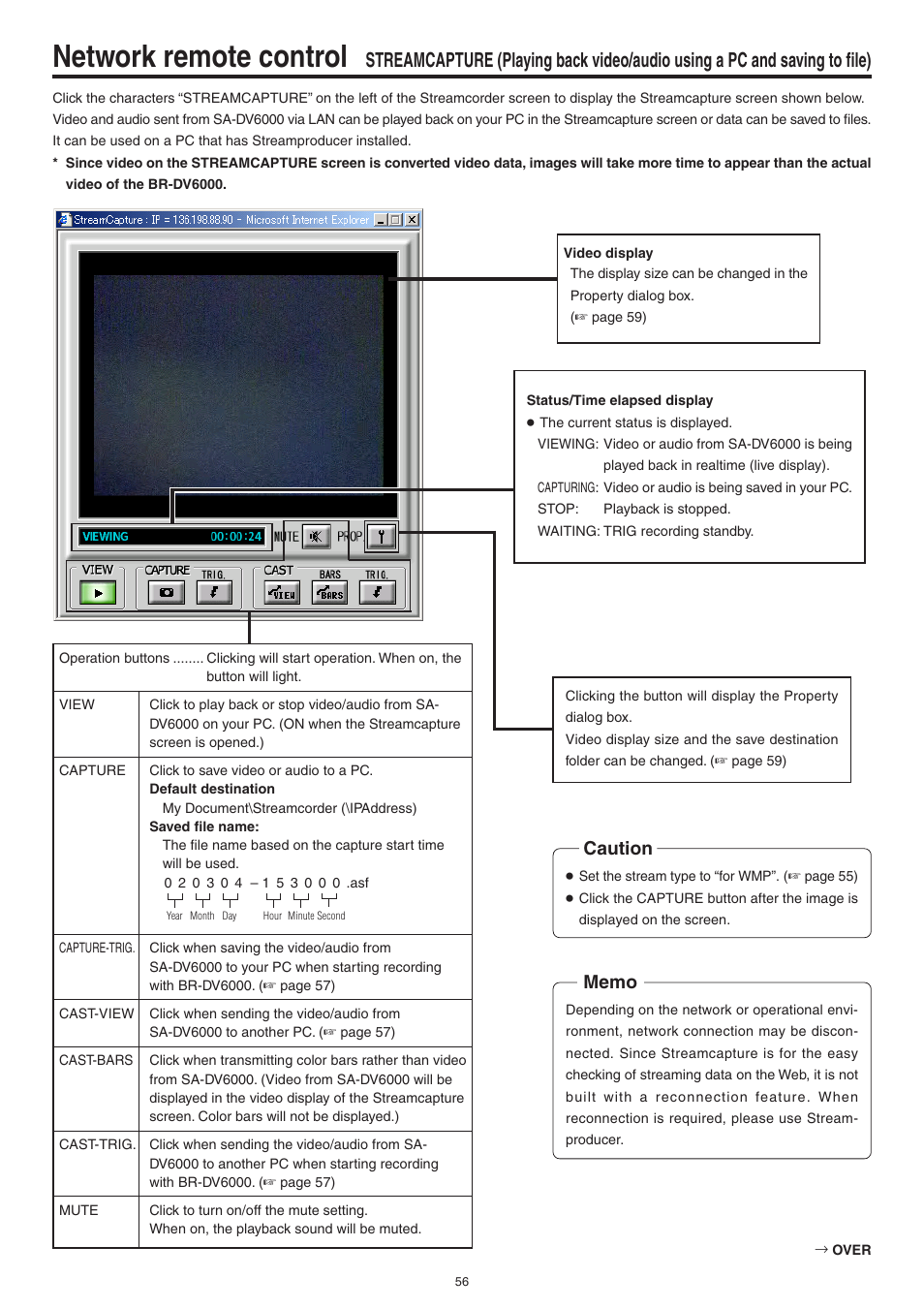 Network remote control, Caution | JVC Network Pack SA-DV6000 User Manual | Page 56 / 71