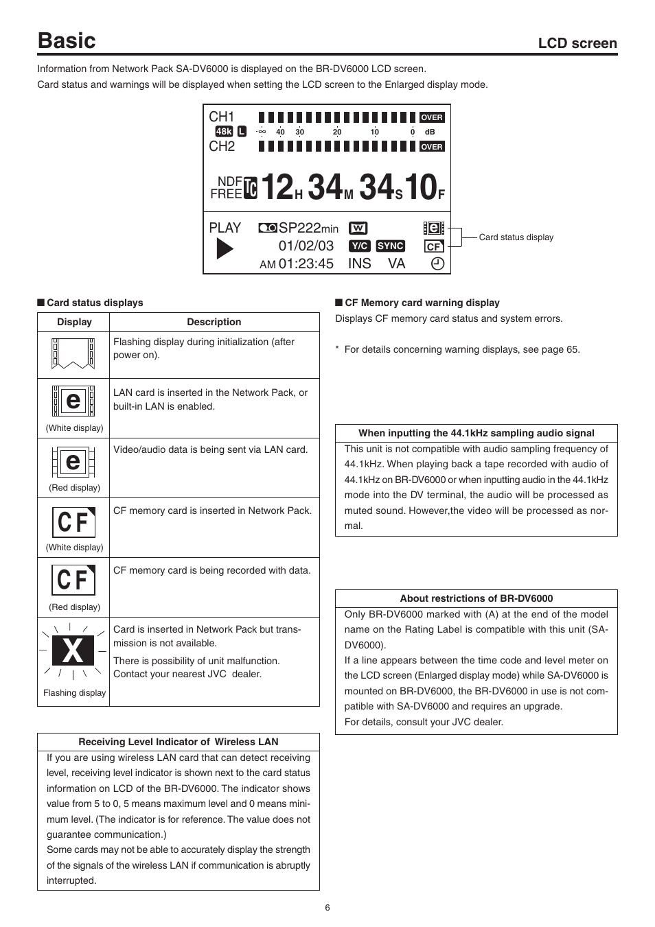 Lcd screen, Ec f c f, Basic | JVC Network Pack SA-DV6000 User Manual | Page 6 / 71