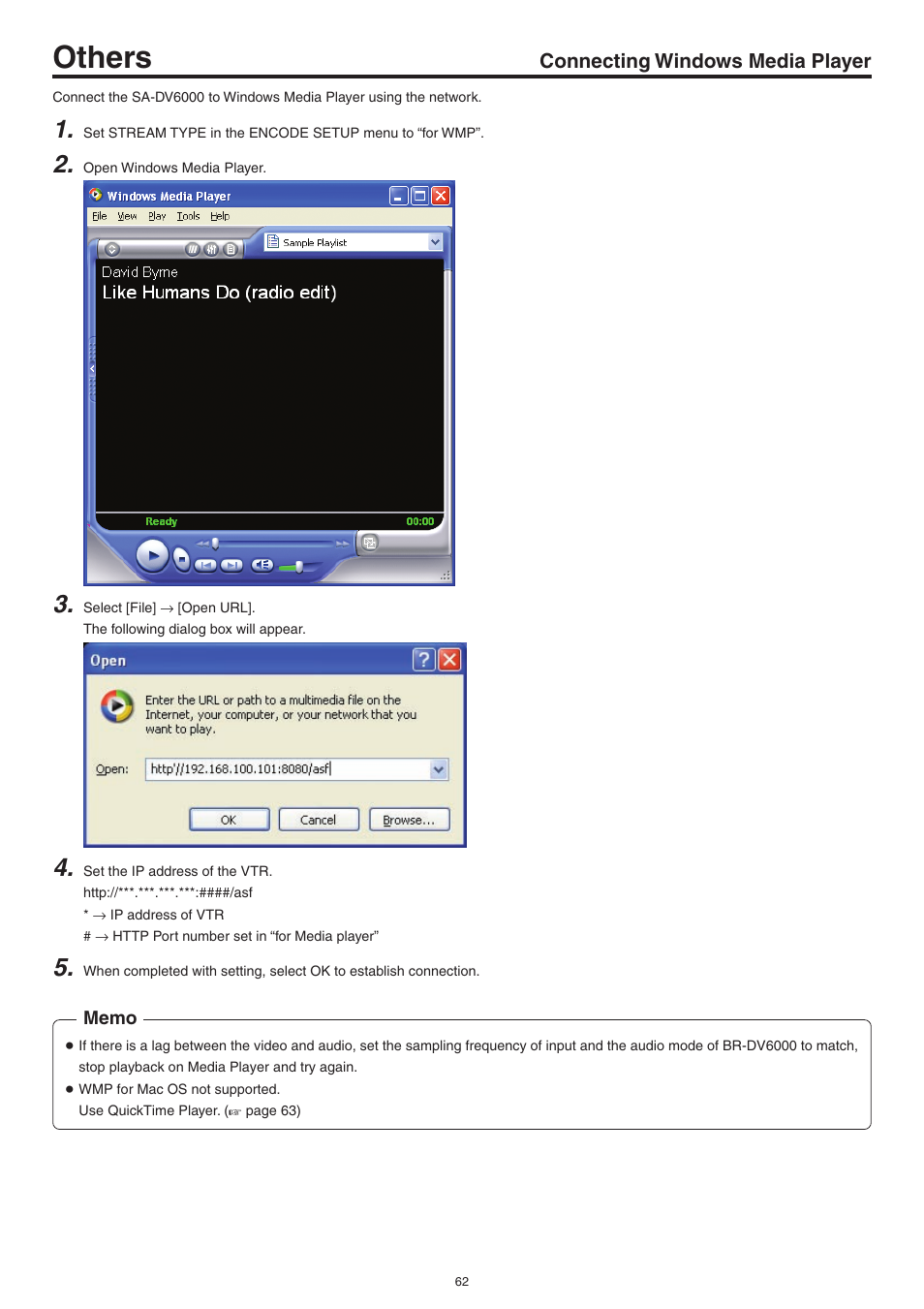 Connecting windows media player, Others | JVC Network Pack SA-DV6000 User Manual | Page 62 / 71