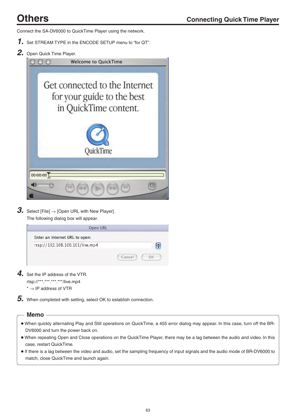 Connecting quick time player, Connecting quicktime player, Others | JVC Network Pack SA-DV6000 User Manual | Page 63 / 71