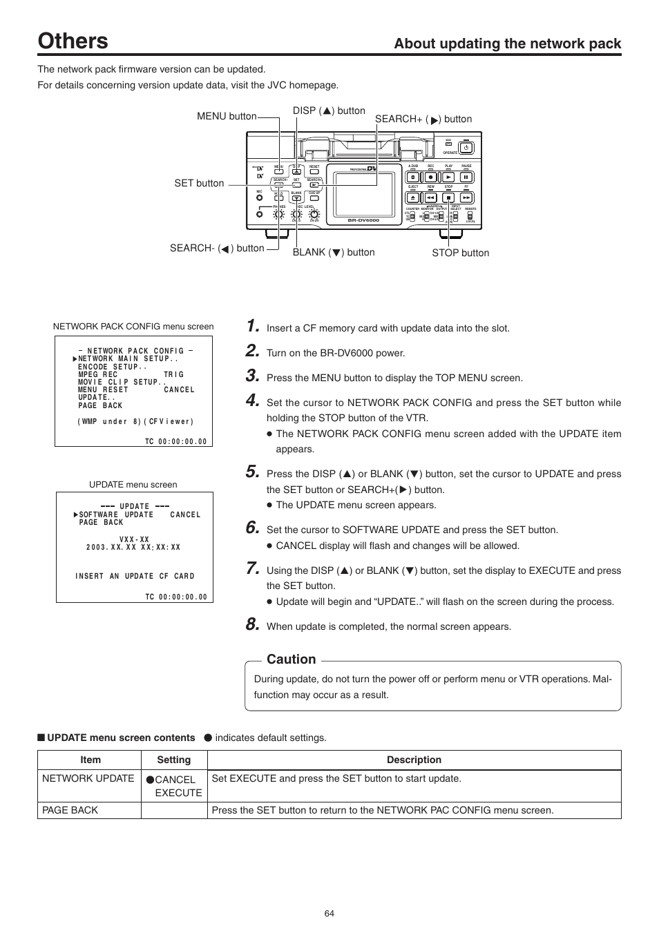 About updating the network pack, Others, Caution | JVC Network Pack SA-DV6000 User Manual | Page 64 / 71