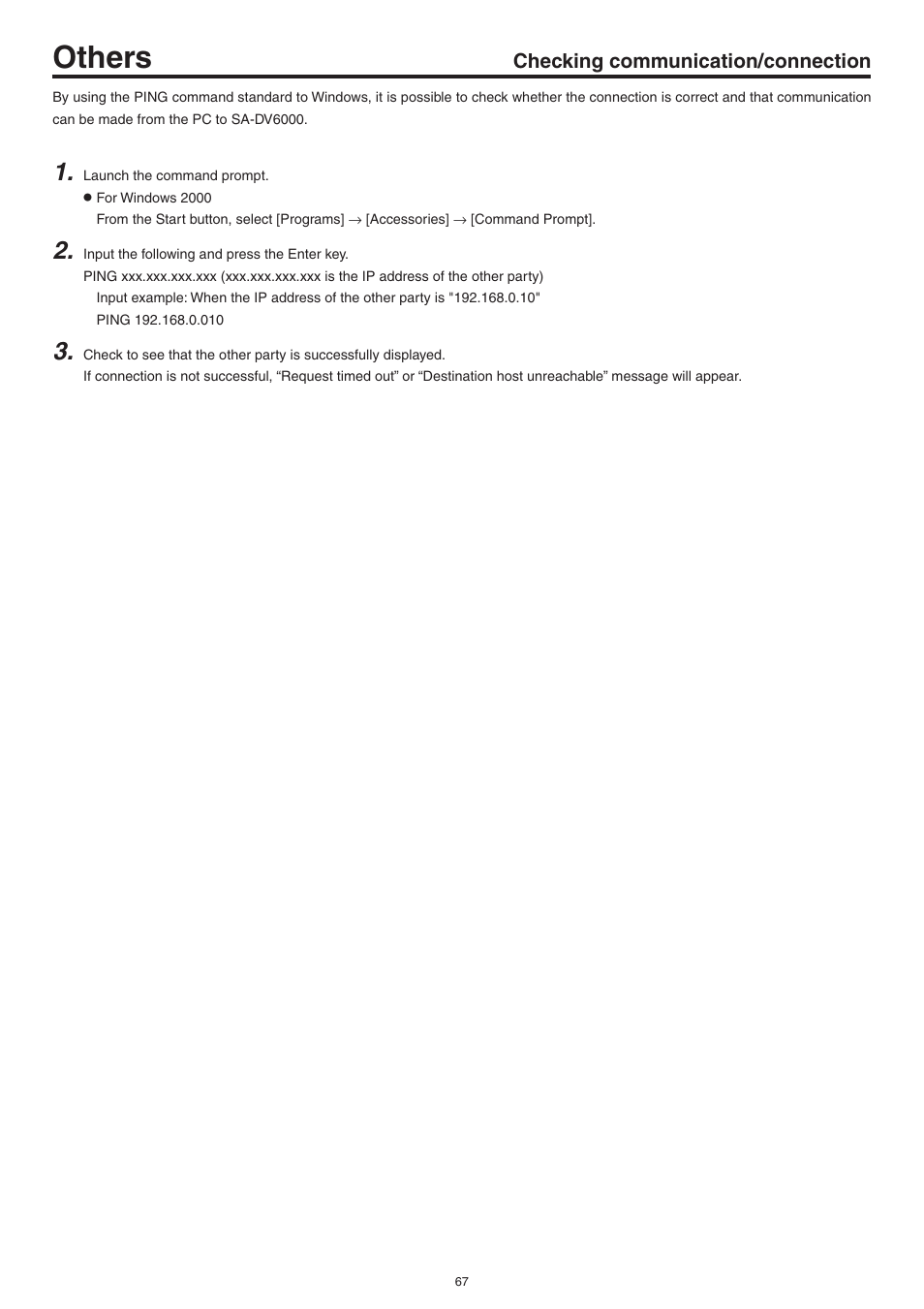Checking communication/connection, Checking communication / connection, Others | JVC Network Pack SA-DV6000 User Manual | Page 67 / 71