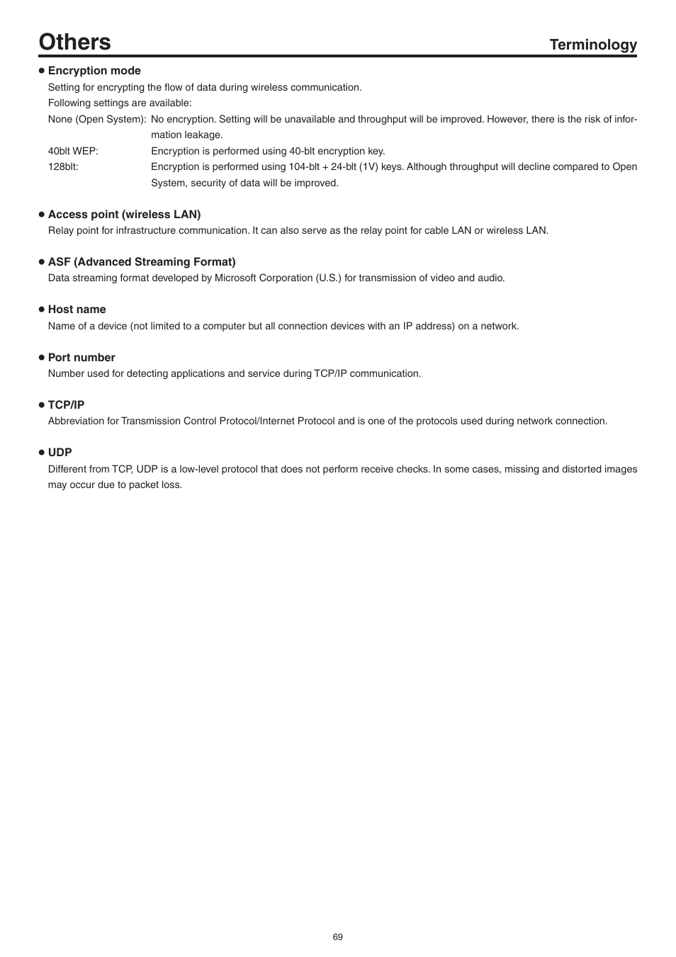 Others, Terminology | JVC Network Pack SA-DV6000 User Manual | Page 69 / 71