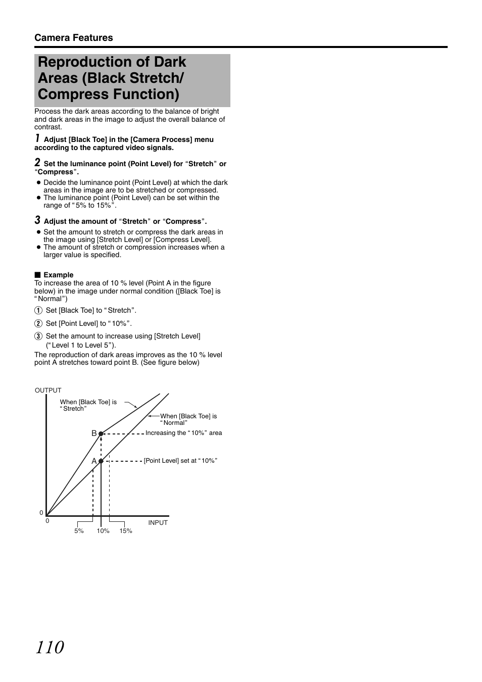 Reproduction of dark areas, Black stretch/compress function), Camera features | JVC GY-HM700CHE User Manual | Page 114 / 132