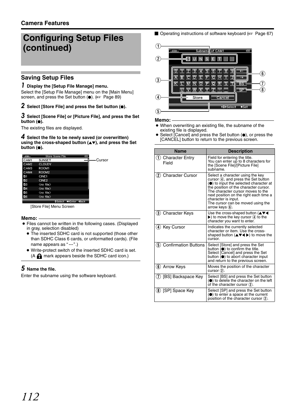 Saving setup files, Configuring setup files (continued), Camera features saving setup files | JVC GY-HM700CHE User Manual | Page 116 / 132