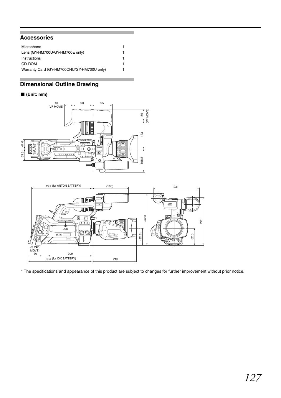 Accessories dimensional outline drawing | JVC GY-HM700CHE User Manual | Page 131 / 132