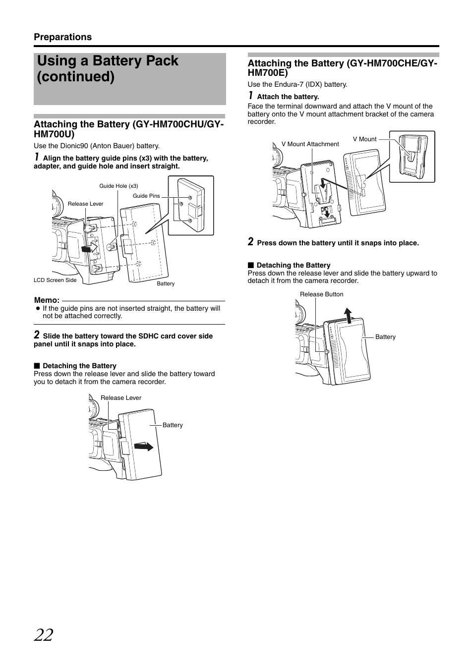 Using a battery pack (continued) | JVC GY-HM700CHE User Manual | Page 26 / 132