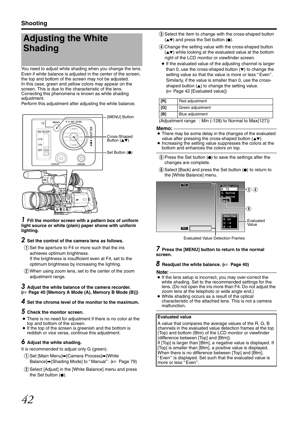 Adjusting the white shading, Shooting | JVC GY-HM700CHE User Manual | Page 46 / 132
