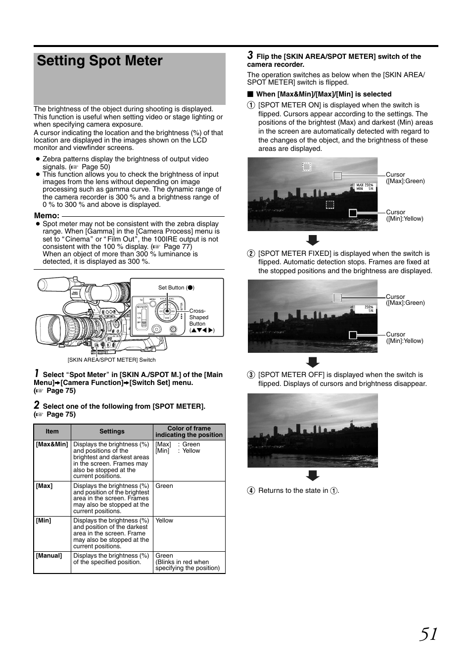Setting spot meter | JVC GY-HM700CHE User Manual | Page 55 / 132