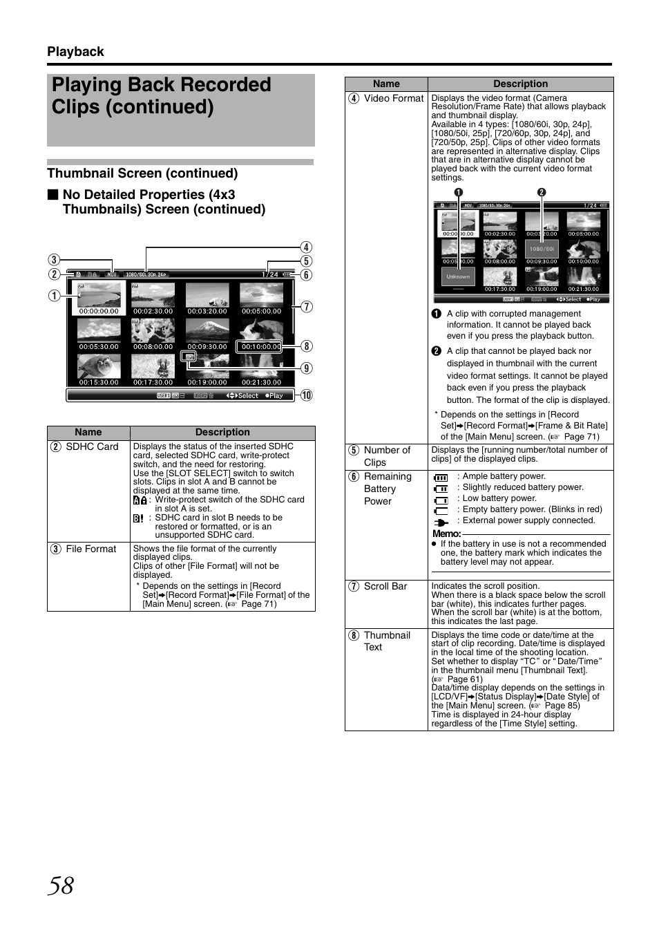 Playing back recorded clips (continued) | JVC GY-HM700CHE User Manual | Page 62 / 132