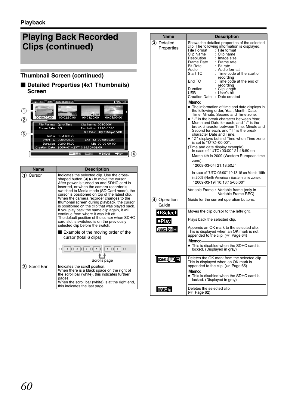 Playing back recorded clips (continued), Da b c | JVC GY-HM700CHE User Manual | Page 64 / 132