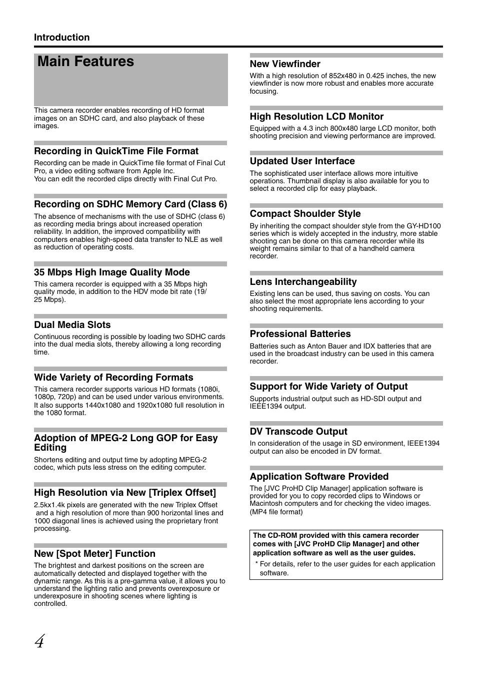 Main features | JVC GY-HM700CHE User Manual | Page 8 / 132