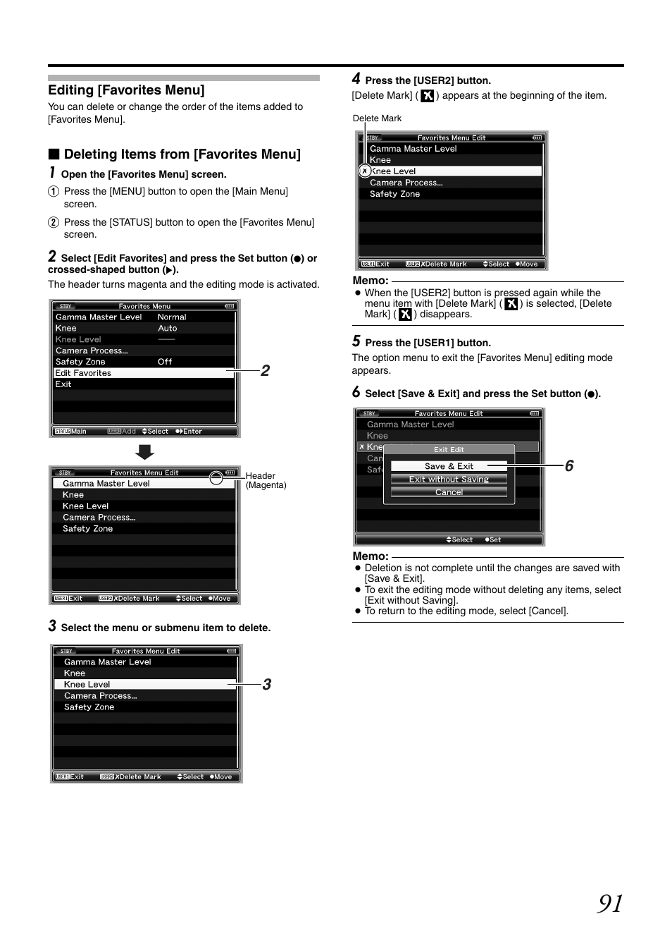 Editing [favorites menu | JVC GY-HM700CHE User Manual | Page 95 / 132