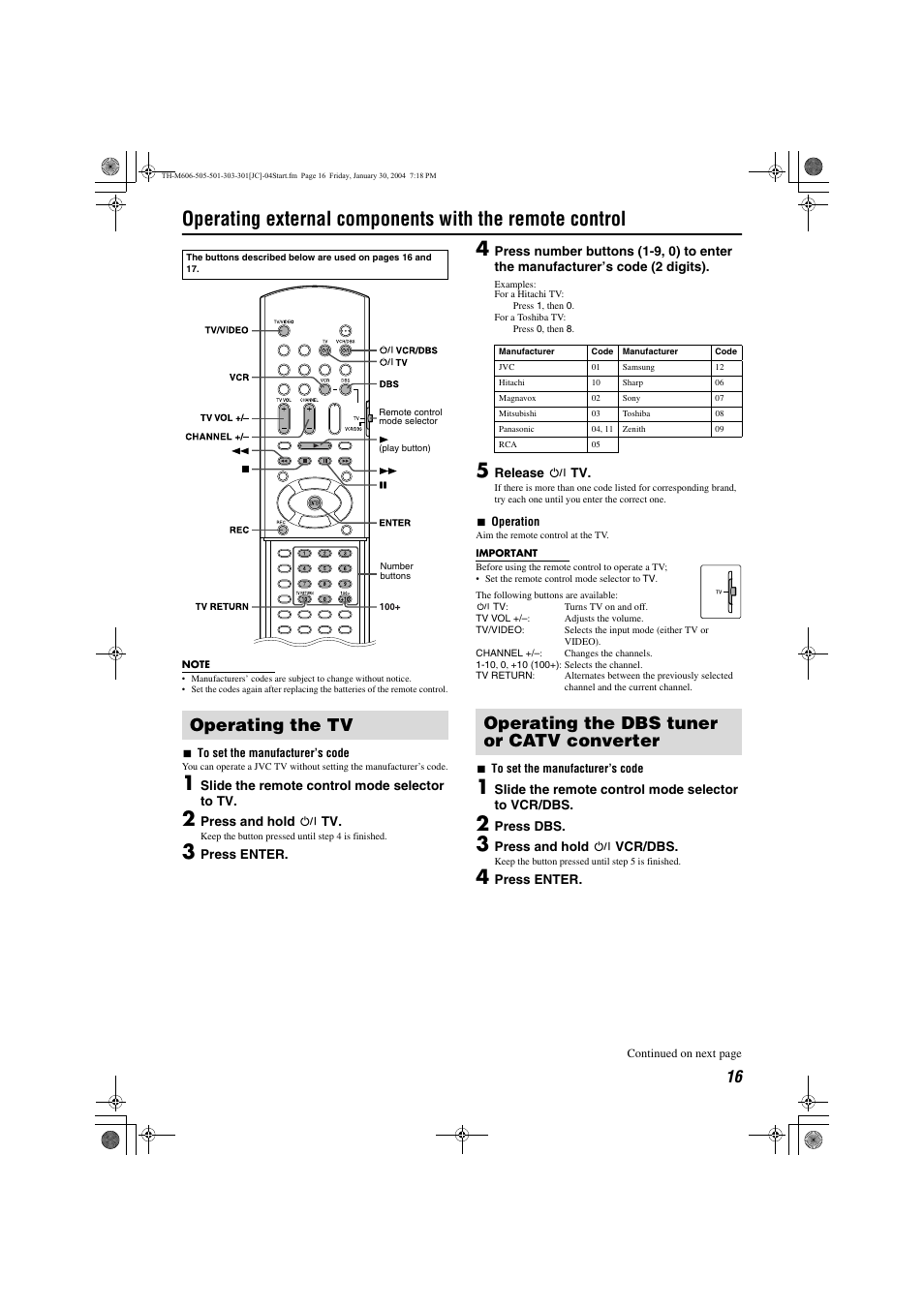 Operating the tv, Operating the dbs tuner or catv converter, Adjusting the volume [volume | Listening with headphones (not supplied) | JVC TH-M606/TH-M603 User Manual | Page 19 / 52