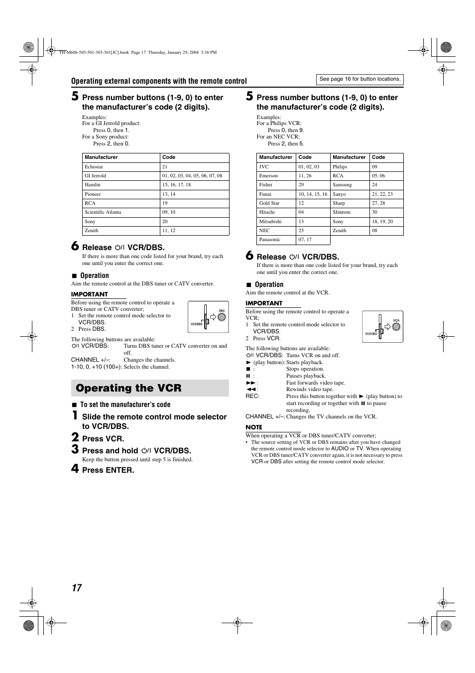 Operating the vcr, Turning off the sound temporarily [muting | JVC TH-M606/TH-M603 User Manual | Page 20 / 52