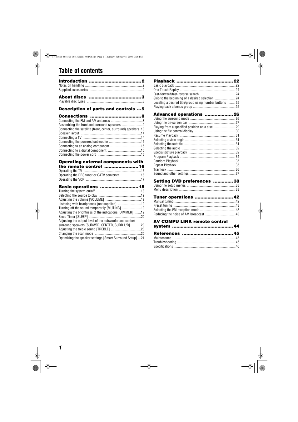 JVC TH-M606/TH-M603 User Manual | Page 4 / 52