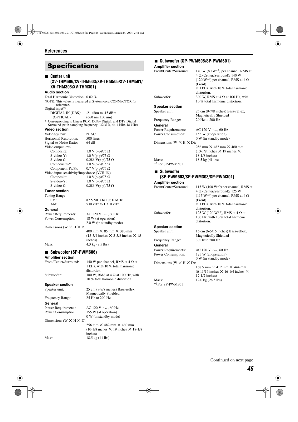 Specifications, References | JVC TH-M606/TH-M603 User Manual | Page 49 / 52